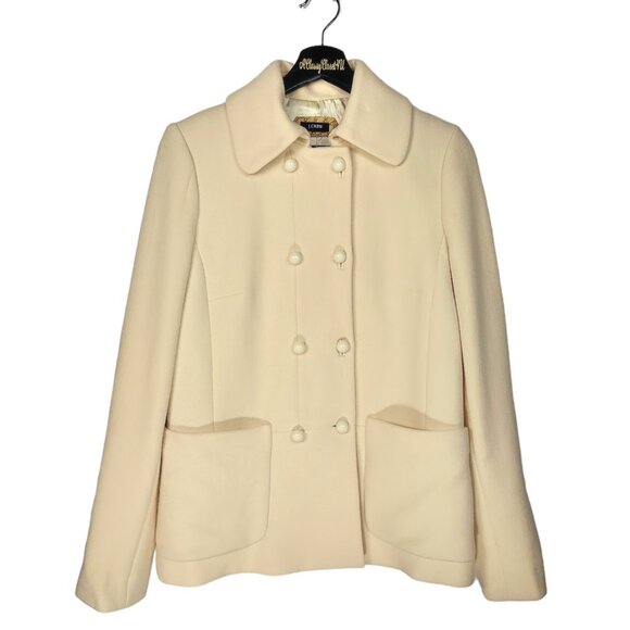 J.Crew Wool-Blend Ivory Double-Breasted Peacoat With Front Pockets - Picture 2 of 8